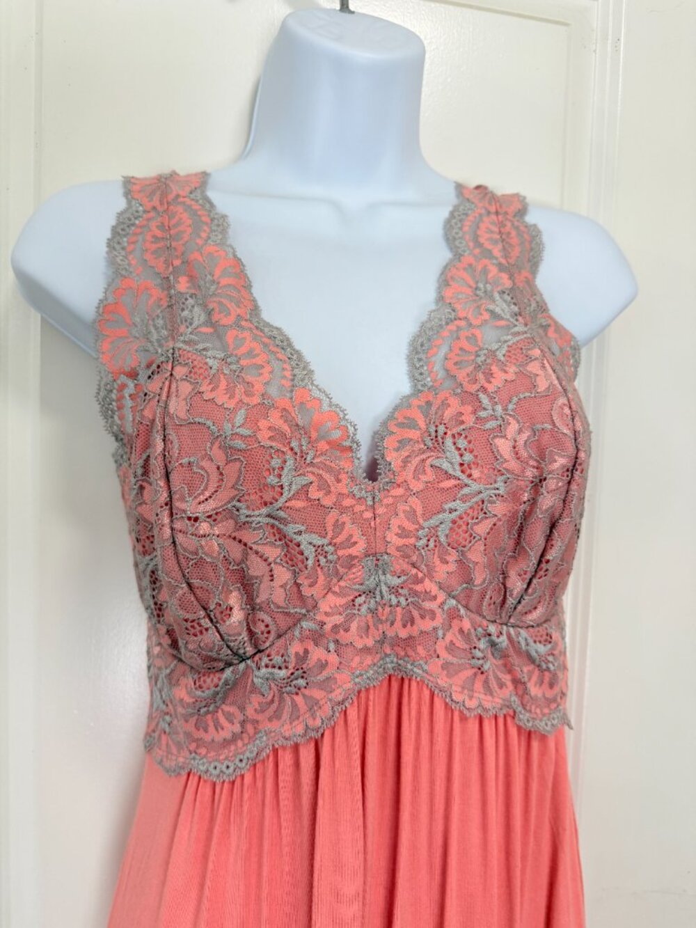 Soma Peach Floral Lace Racerback Empire Waist Chemise Nightgown Size S - Picture 2 of 7